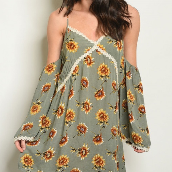 Trend Setter Diva Boutique Dresses & Skirts - GIRLY & FLIRTY SUNFLOWER COLD SHOULDER DRESS